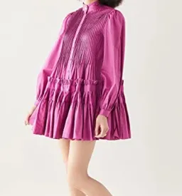 Aje Run Free Long Sleeve Smock Dress Magenta Size 10 for rent on The Volte - image 6