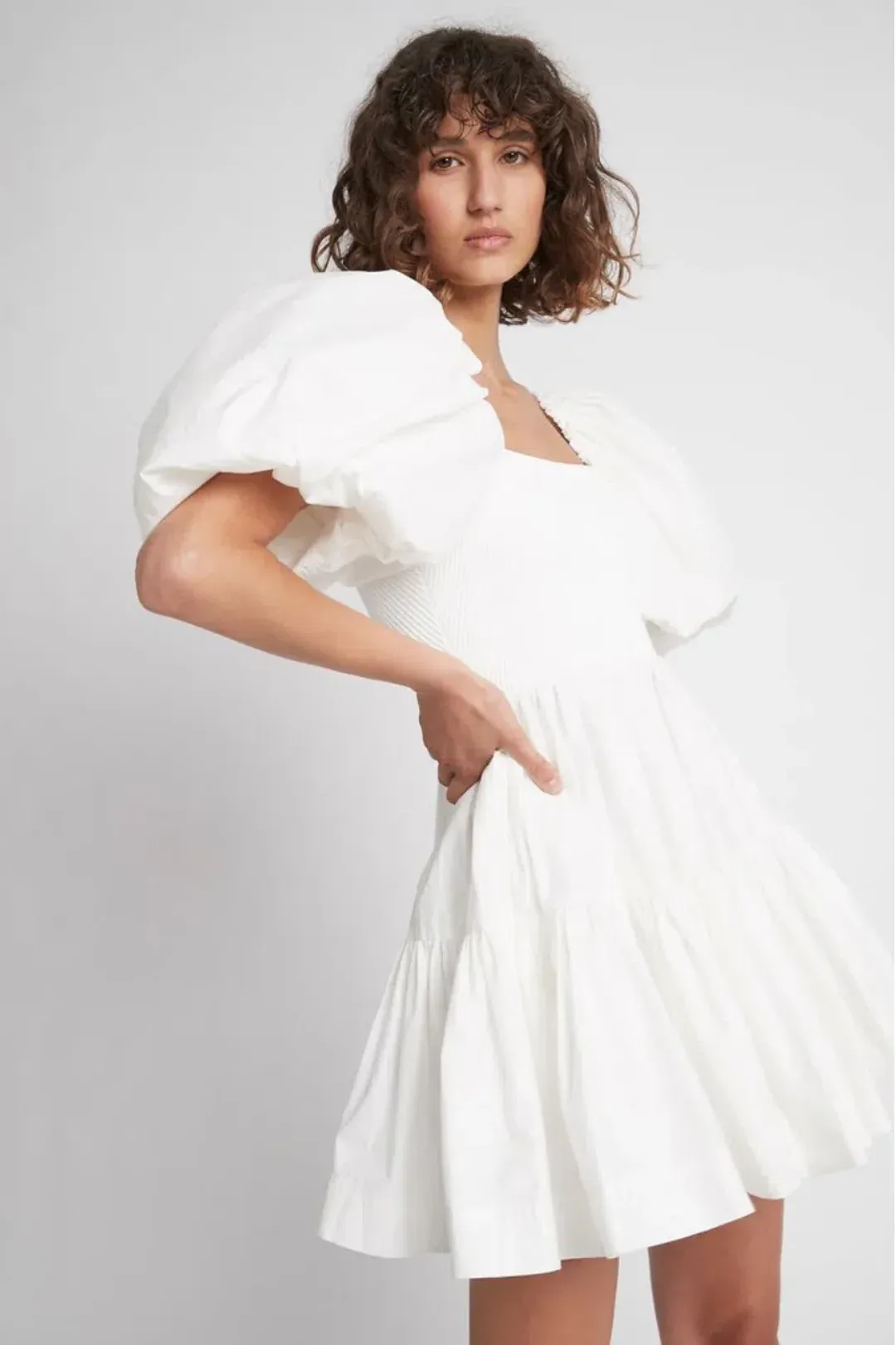 Aje Casa White Puff Sleeve Mini Dress size 16 for rent on The Volte - main image