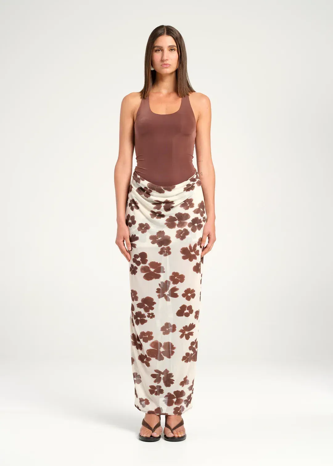 Benni Piper Maxi Dress Coco Blossom Brown Size 6 for rent on The Volte - main image