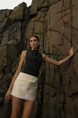 Rachel Gilbert Rikki Foldover Stretch-crepe Mini Dress In Black & white AU 8 for rent on The Volte - image 4