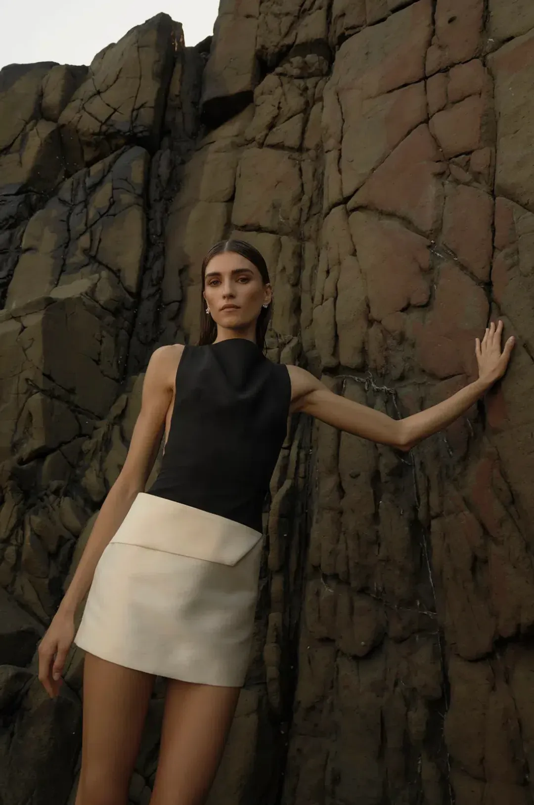 Rachel Gilbert Rikki Foldover Stretch-crepe Mini Dress In Black & white AU 10 for rent on The Volte - main image