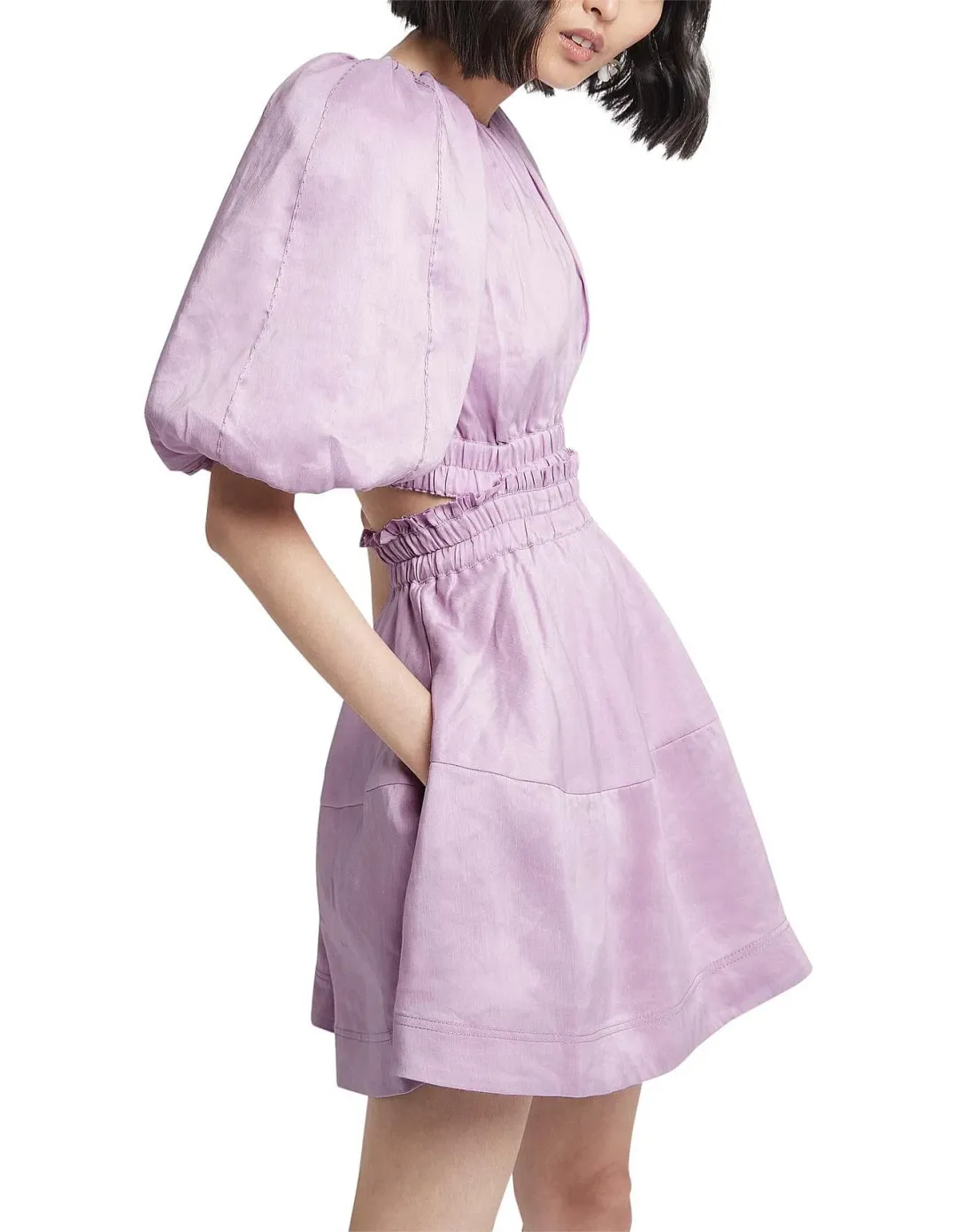 Aje Solitude Lilac Puff Sleeve Cut Out Dress Size 14 for rent on The Volte - main image