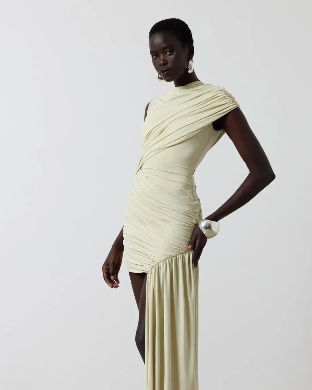 DE LA VALI RAVENNA MINI DRESS IN BUTTERCREAM SPANDEX JERSEY AU 6 for rent on The Volte - main image