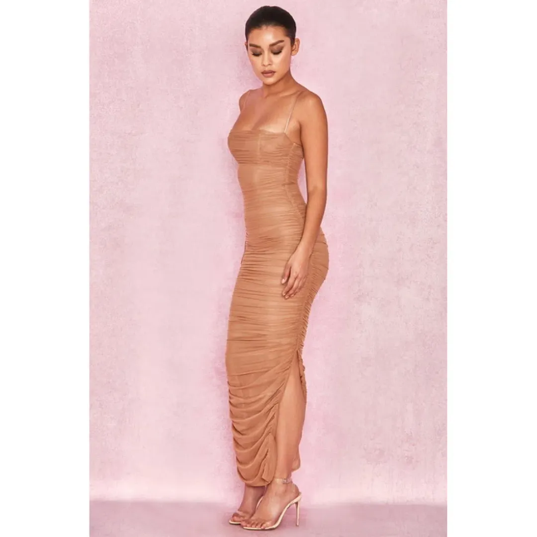 House of CB Fornarina Mesh Organza Midi Dress Nude Size 14  for rent on The Volte - main image