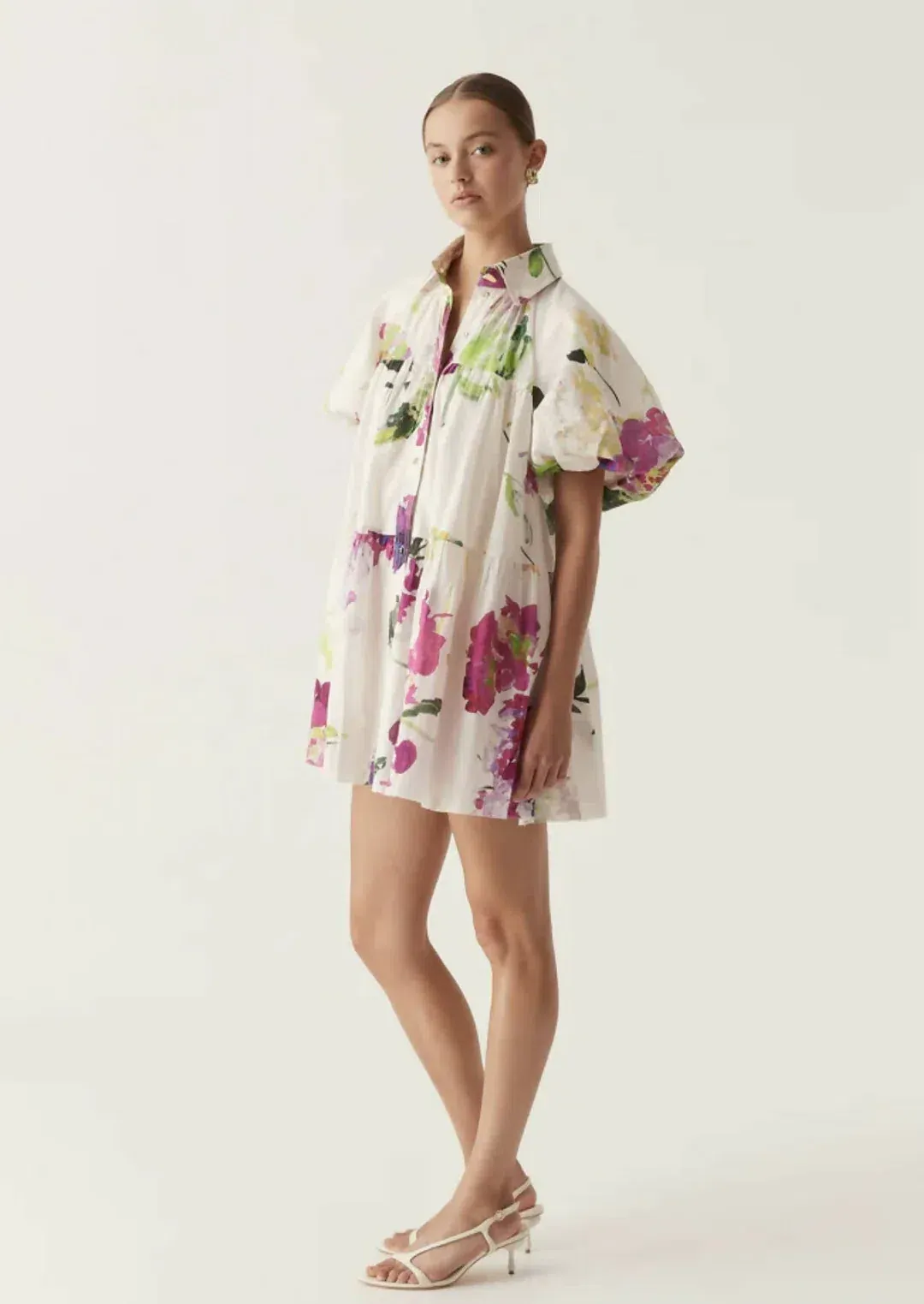 Aje Pablo Smock Mini Puff Sleeve Dress Wild Hydrangea Size 16 for rent on The Volte - main image