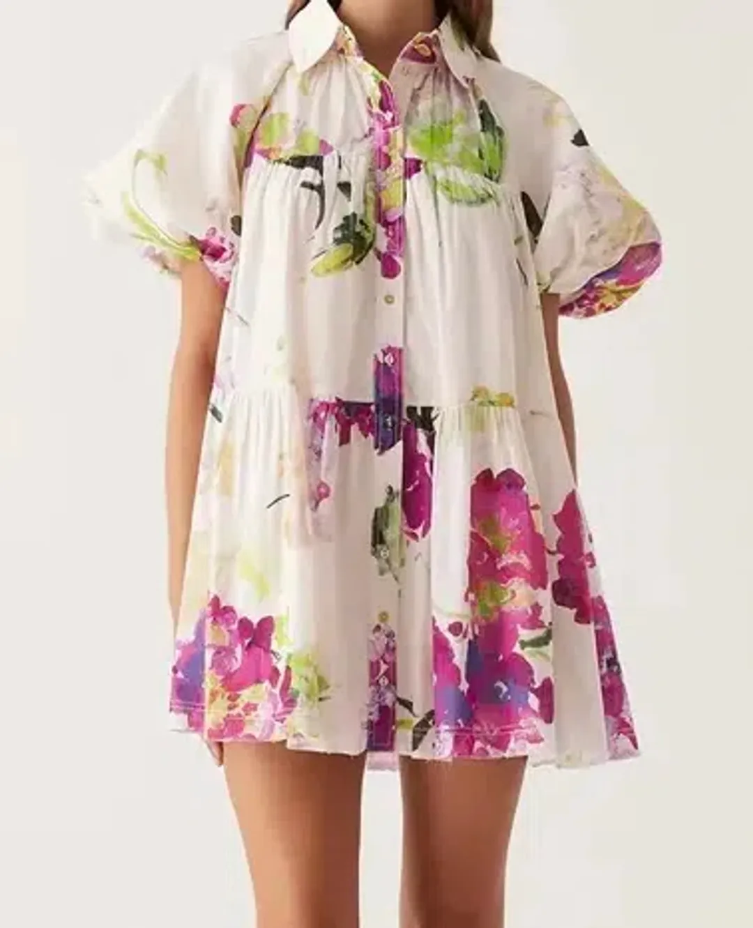 Aje Pablo Smock Mini Puff Sleeve Dress Wild Hydrangea Size 16 for rent on The Volte - main image