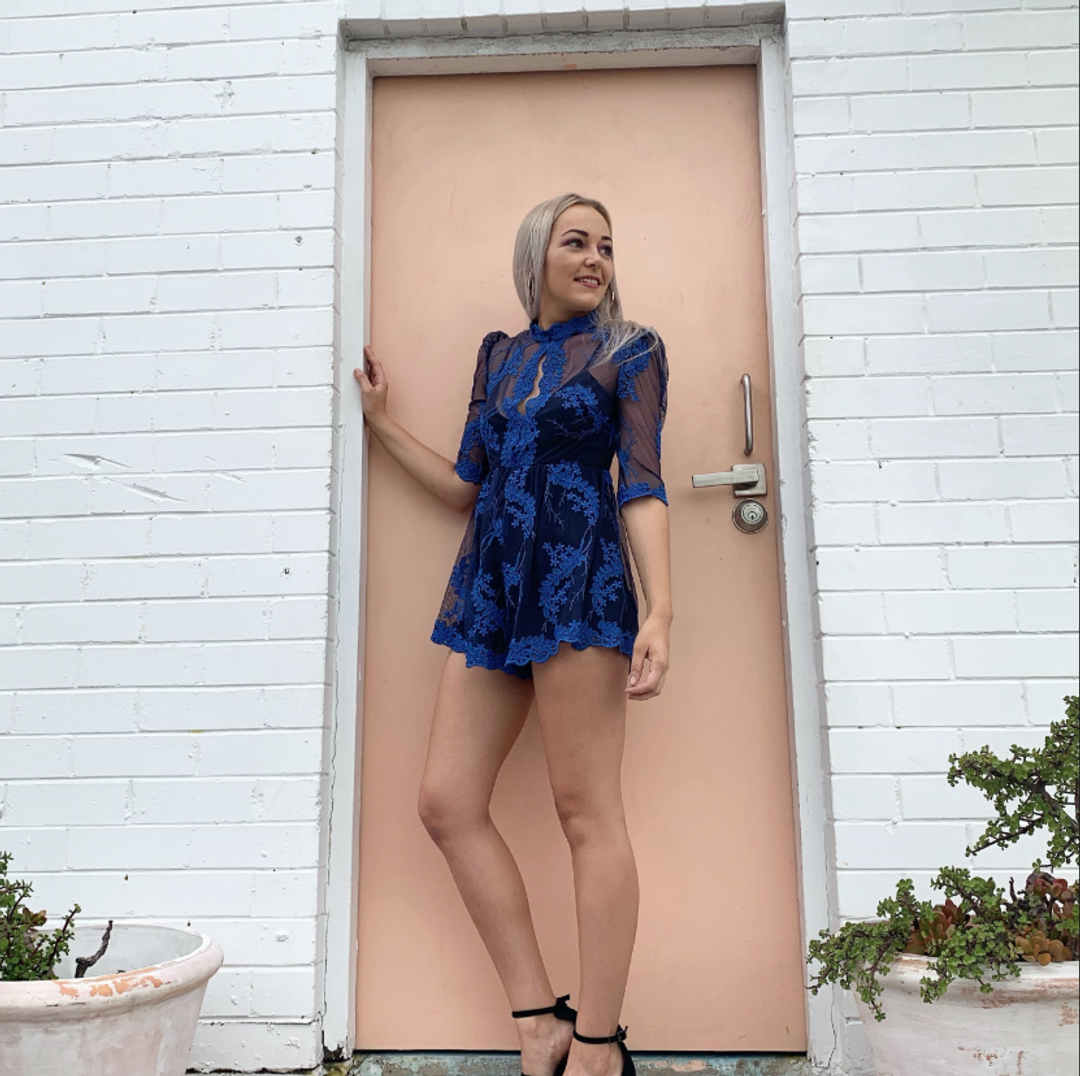 Alice McCall Honeymoon playsuit in indigo, size 8 for rent on The Volte - main image