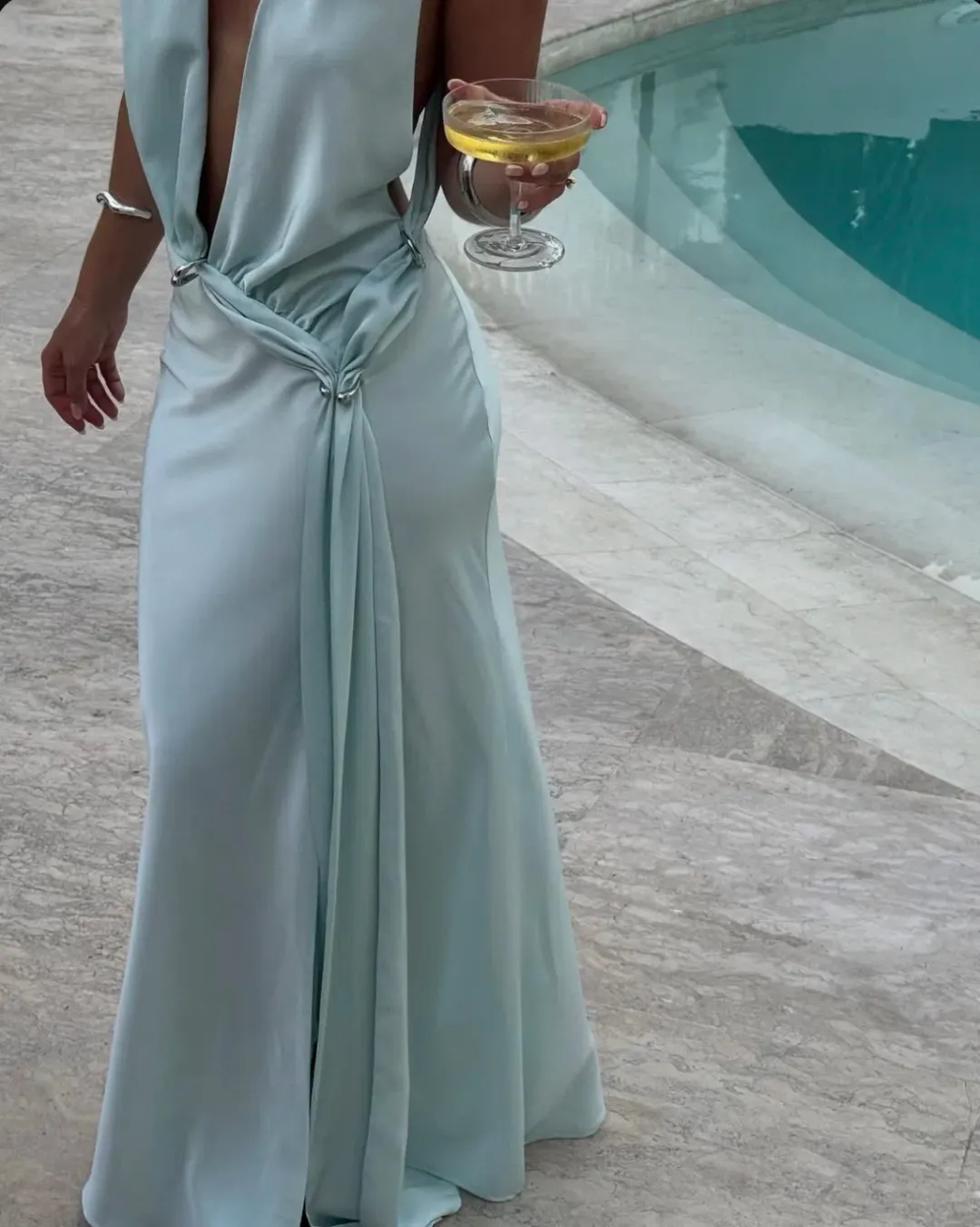 Misha Harlow Satin Maxi Dress Ice Blue 6 for rent on The Volte - main image
