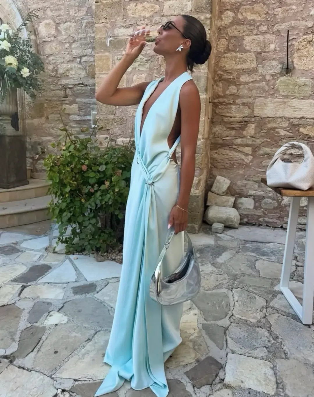 Misha Harlow Satin Maxi Dress Ice Blue 8 for rent on The Volte - main image