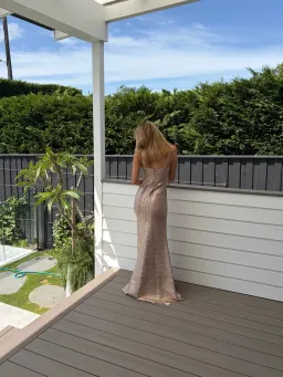 One of a kind Gold Hervé Léger Square Neckline Long Dress. for rent on The Volte - image 4