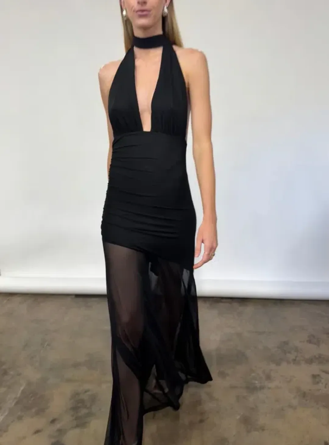 By Nicola Ophelia Halter Neck Maxi Dress in Black Size 10 for rent on The Volte - main image