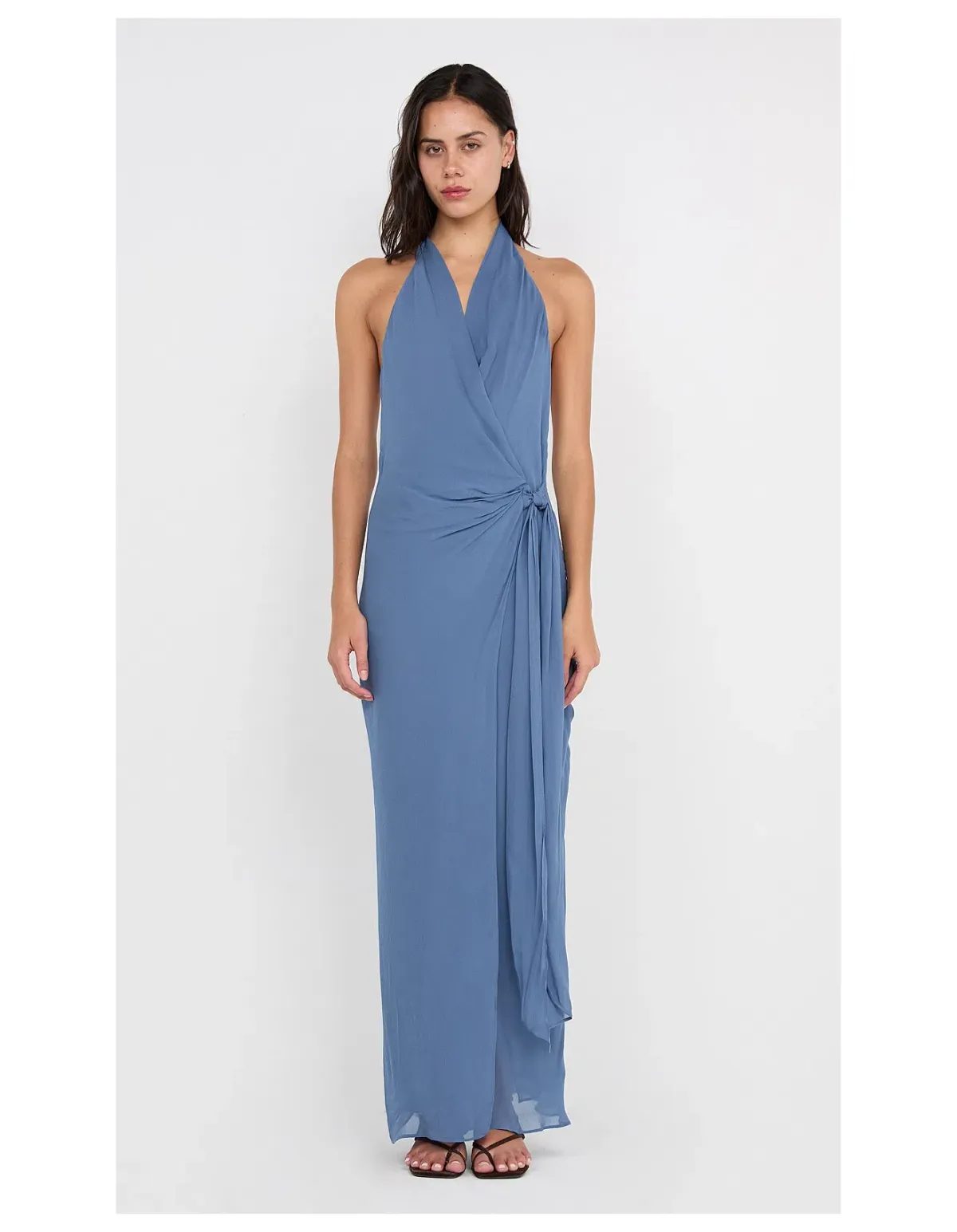 Bec and Bridge Soneva Wrap Halter Wrap Dress in Steel Blue Size XS /AU6 for rent on The Volte - main image