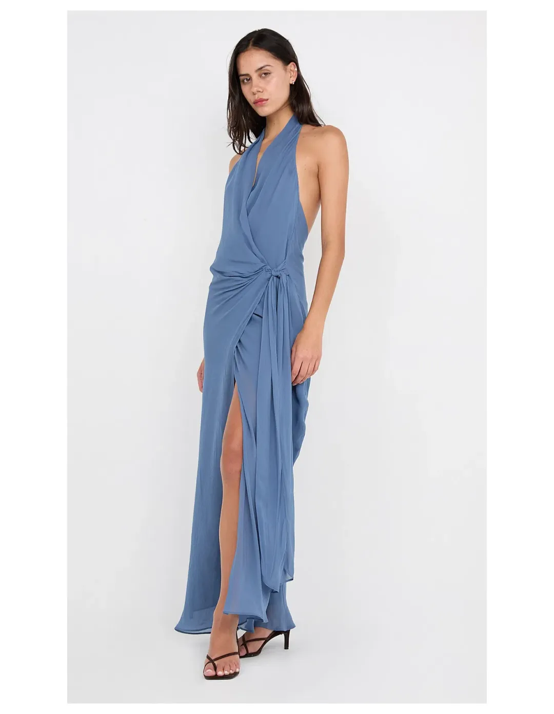 Bec & Bridge Soneva Wrap Halter Wrap Dress Maxi Steel Blue Size 8 AU for rent on The Volte - main image