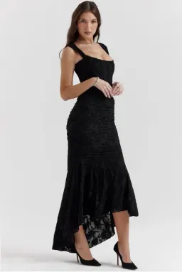 House of CB Cesca Corset Ruched Maxi Dress in Black Floral Size M / AU 10 for rent on The Volte - image 3