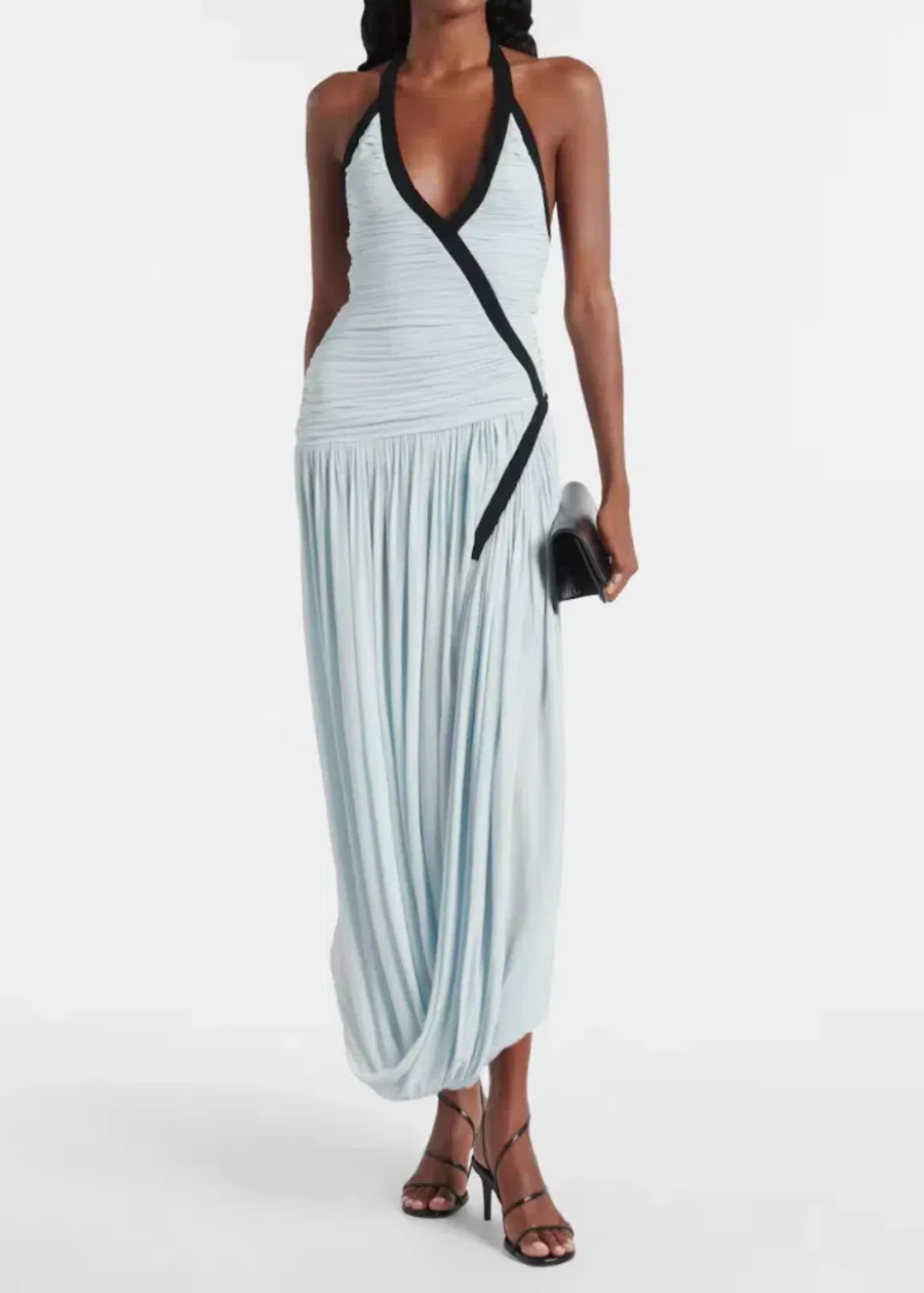 Christopher Esber Suspended Ruched Jersey Maxi Dress Blue Size Au6  for rent on The Volte - main image
