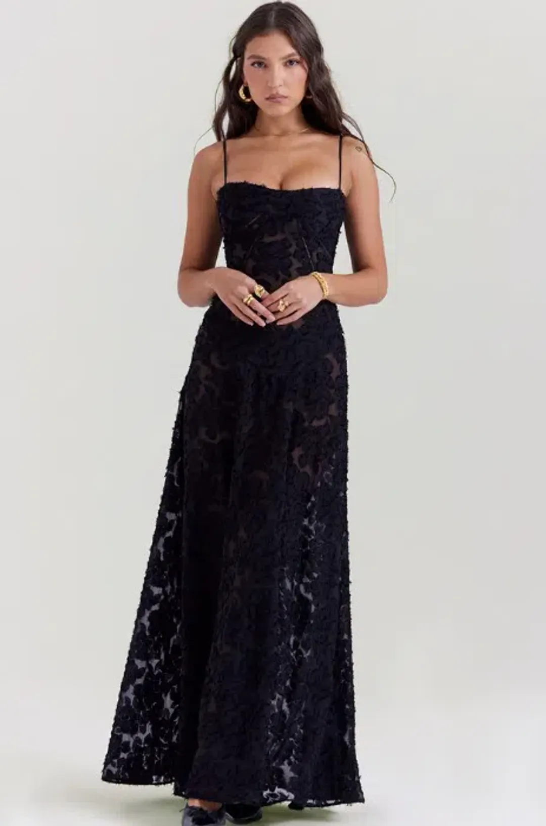 House Of Cb Seren Floral Sheer Lace Back Maxi Dress Black Size Xs / Au 6 for rent on The Volte - main image
