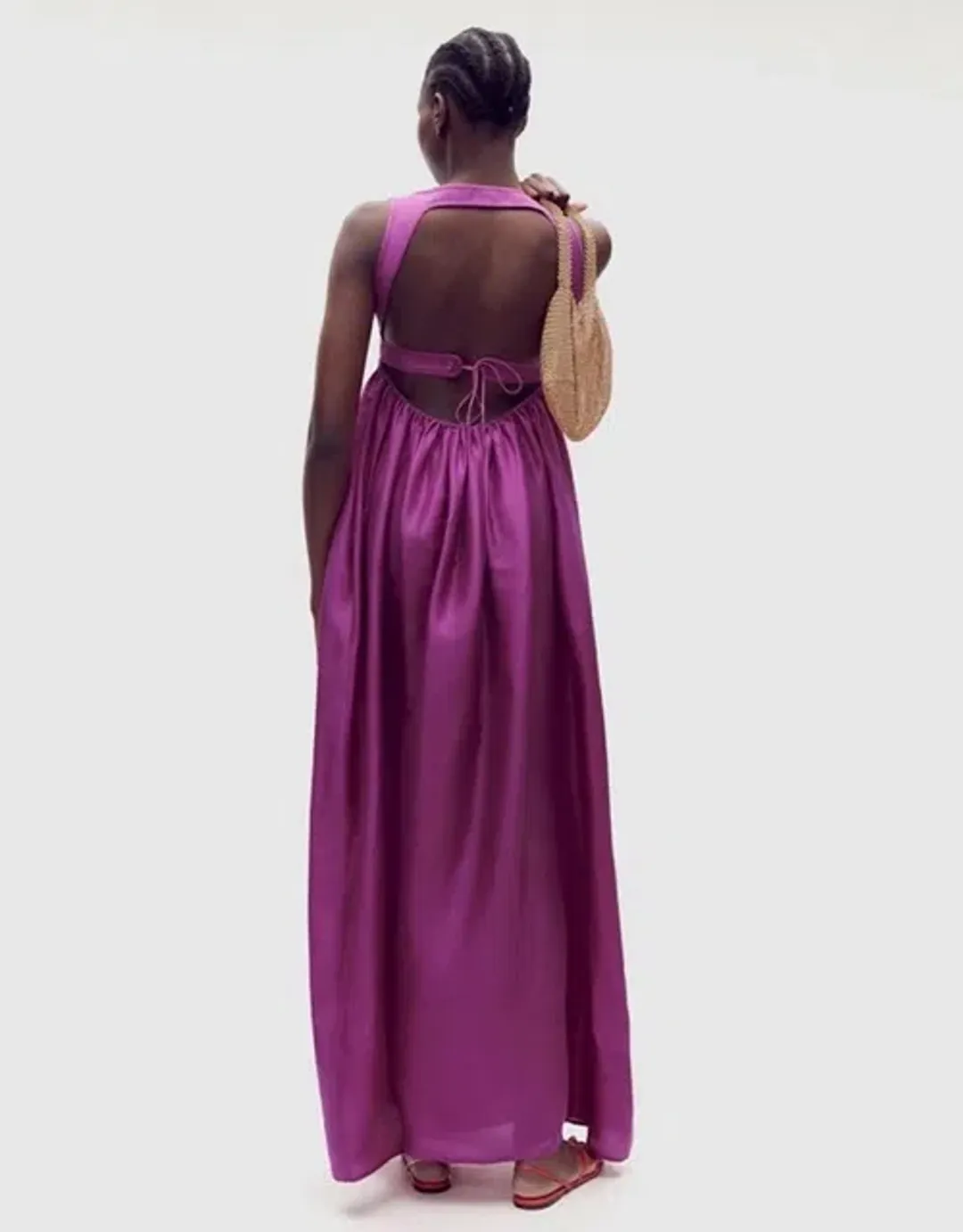 OROTON Strappy Open Back Poplin Maxi Sundress in Magenta Size 10 for rent on The Volte - main image