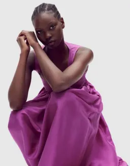 OROTON Strappy Open Back Poplin Maxi Sundress in Magenta Size 10 for rent on The Volte - image 5