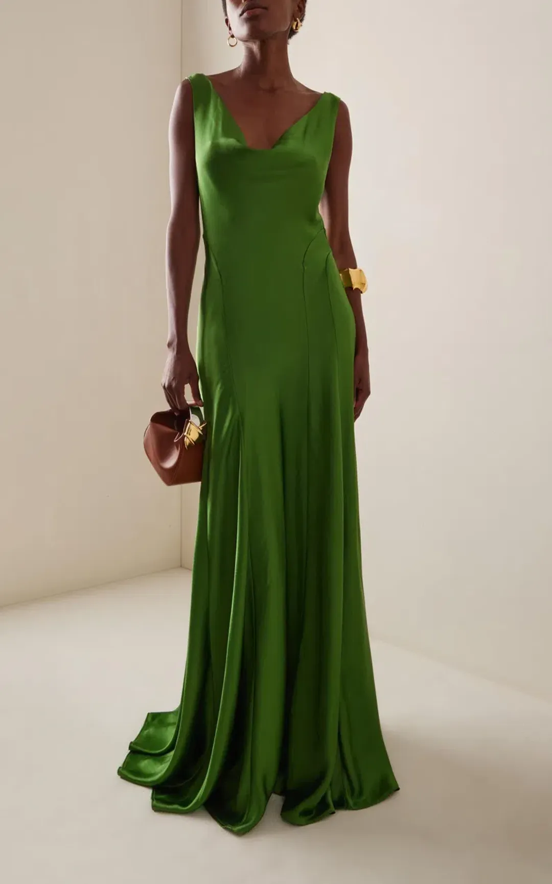 ANNA QUAN Keira Draped Maxi Dress Gown in Green Fern 10 for rent on The Volte - main image