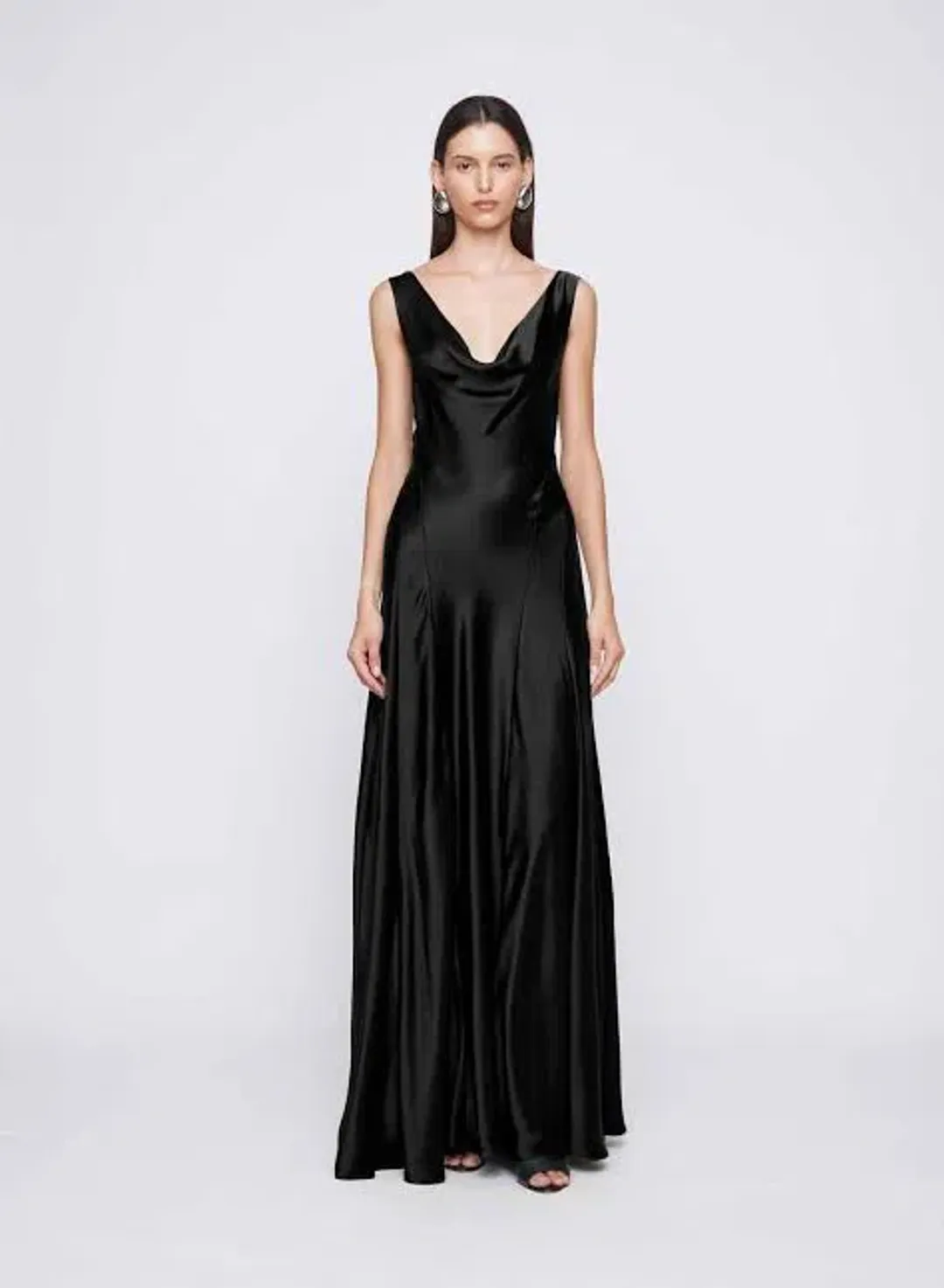 ANNA QUAN Keira Draped Maxi Dress Gown in Black Ink 8 for rent on The Volte - main image