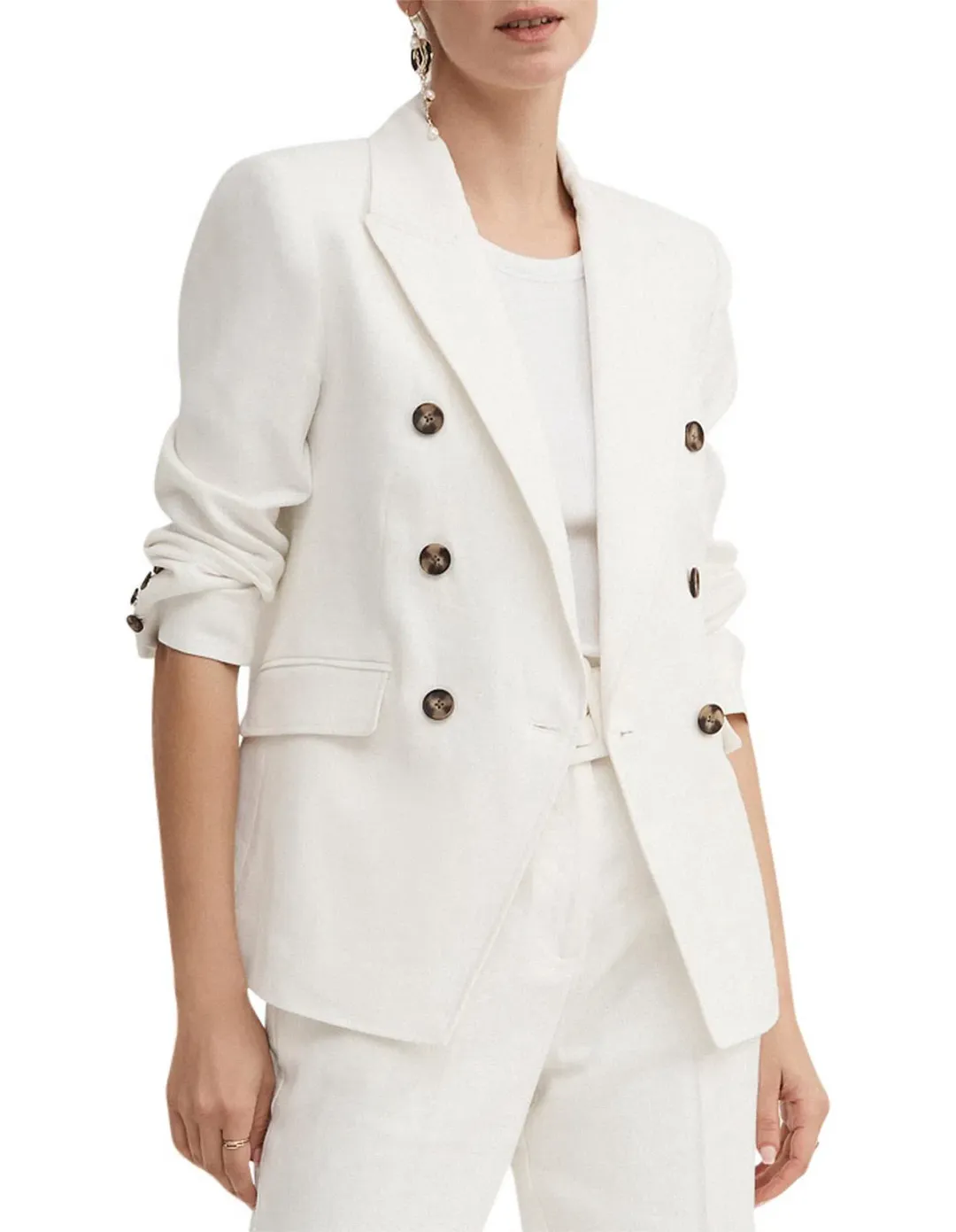 Witchery Linen Double-Breasted Crop Sleeve Blazer White Size 8 for rent on The Volte - main image