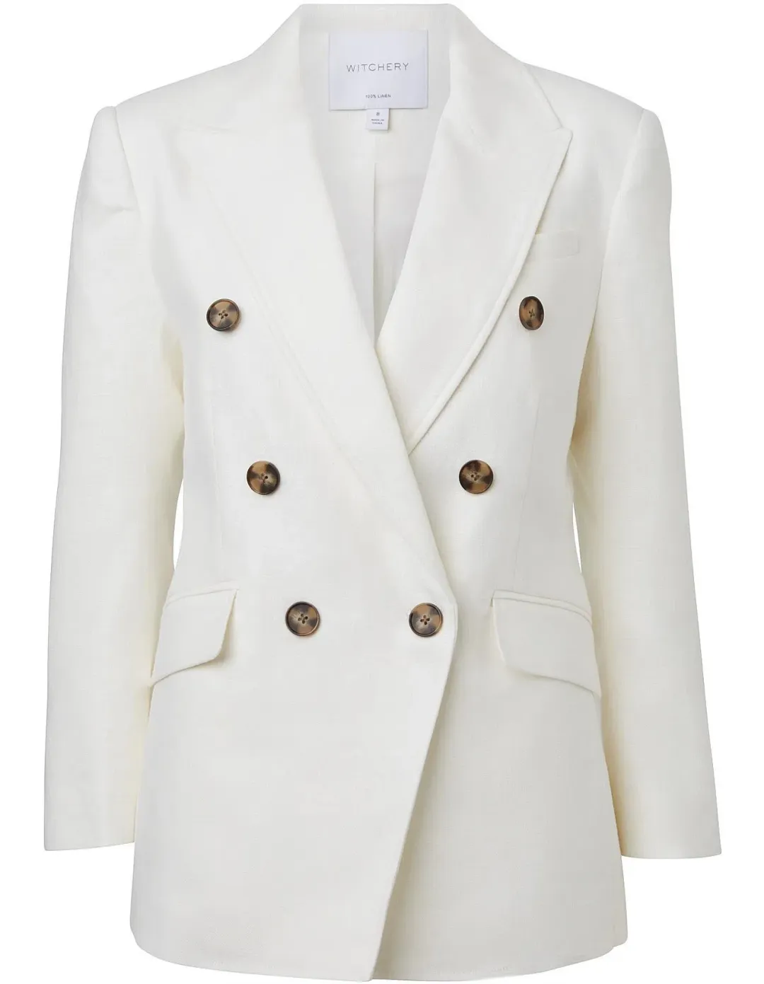 Witchery Linen Double-Breasted Crop Sleeve Blazer White Size 8 for rent on The Volte - main image