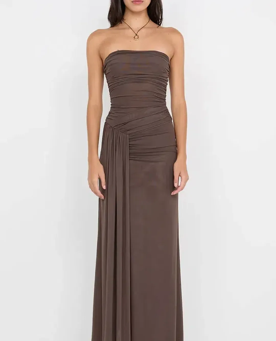 BEC & BRIDGE IDA STRAPLESS MAXI GOWN IN CHOCOLATE BROWN SIZE AU 6 for rent on The Volte - main image