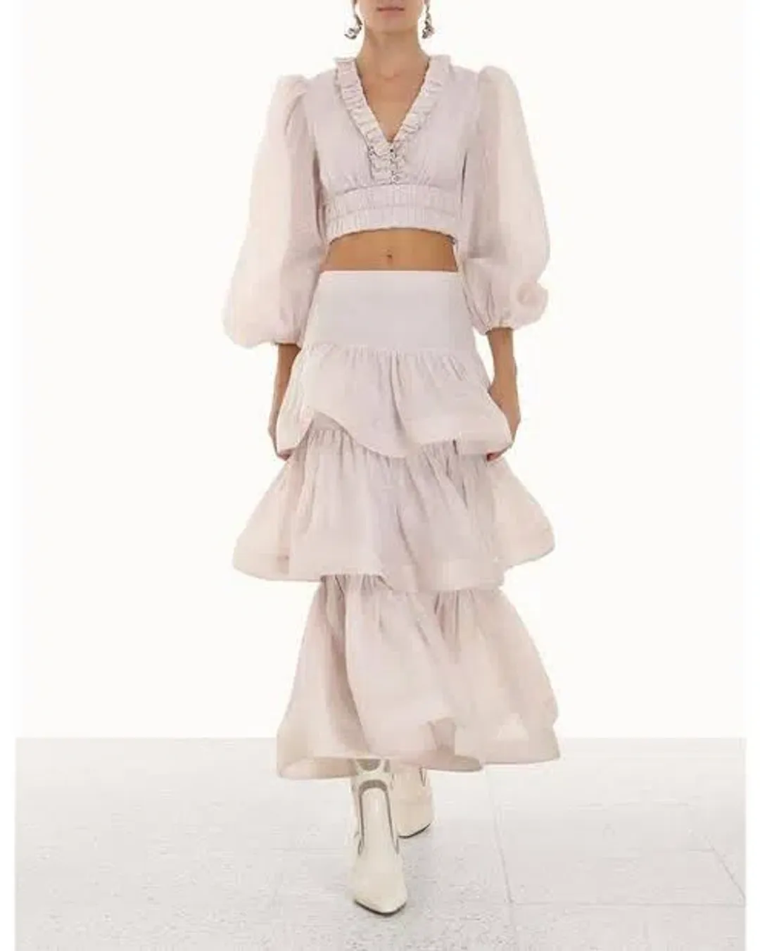 Zimmermann Rhythmic Ruffle Bodice And Tiered Midi Skirt Set Size 2 AUS 12 for rent on The Volte - main image