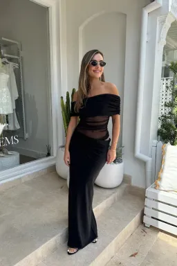 BENNI Nico Off Shoulder Maxi Dress Black size 6 for rent on The Volte - image 3