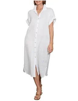 Eb And Ive Short Tab Sleeve Linen Studio Shirt Dress Salt Size S for rent on The Volte - image 2