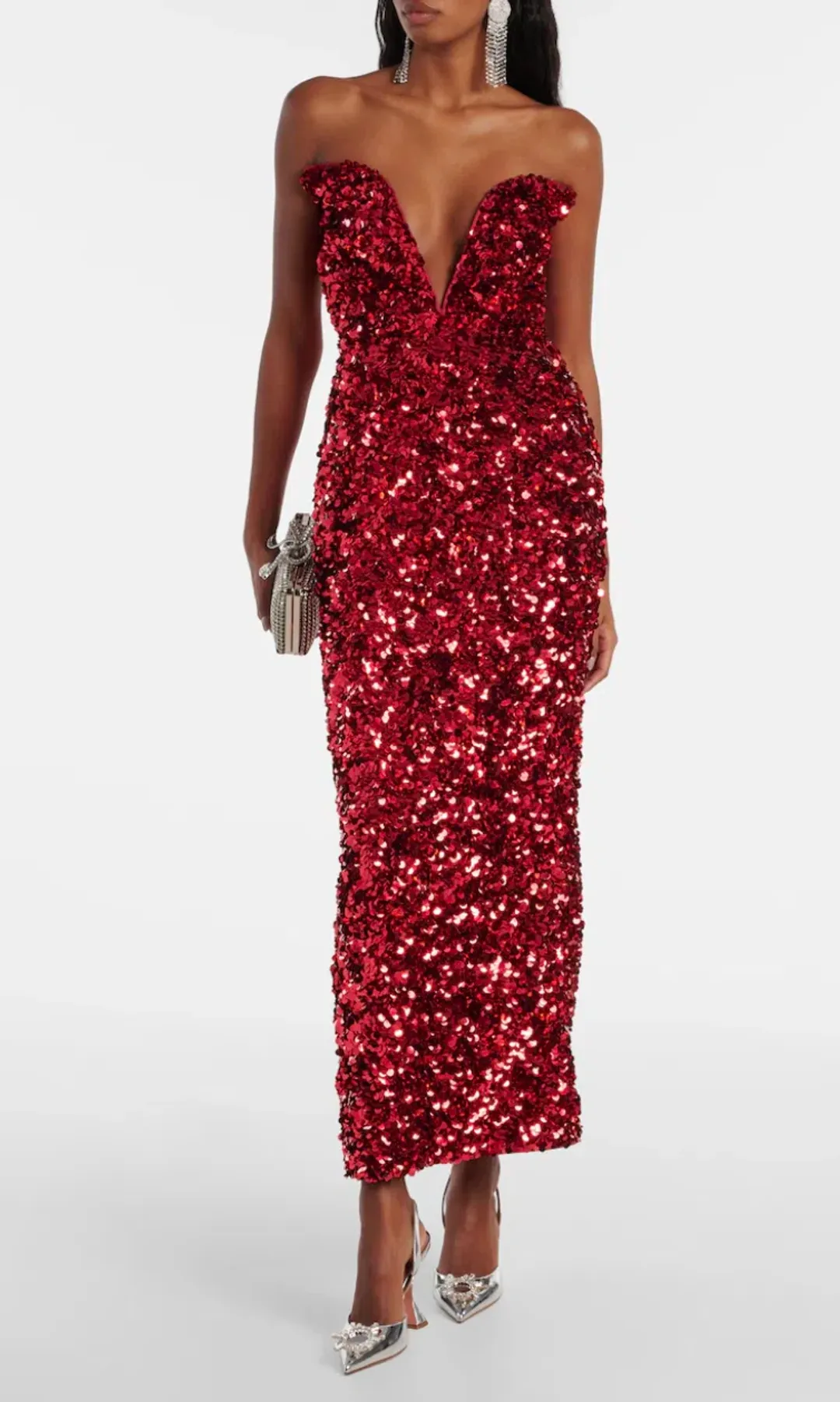 Self Portrait 3D Sequin Maxi Dress Red Size XS AU 6 for rent on The Volte - main image