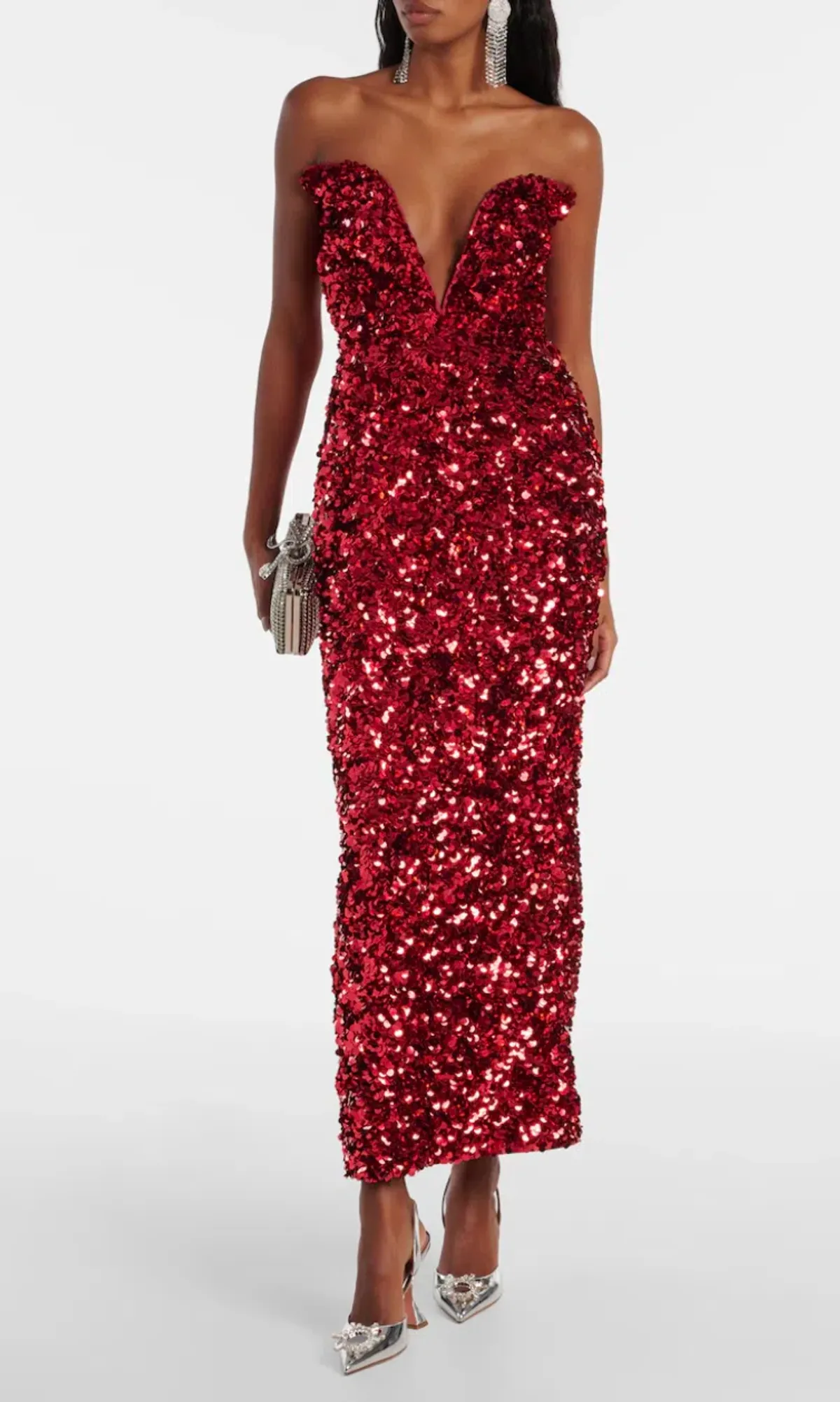 Self Portrait 3D Sequin Maxi Dress Red Size XS AU 6 for rent on The Volte - main image