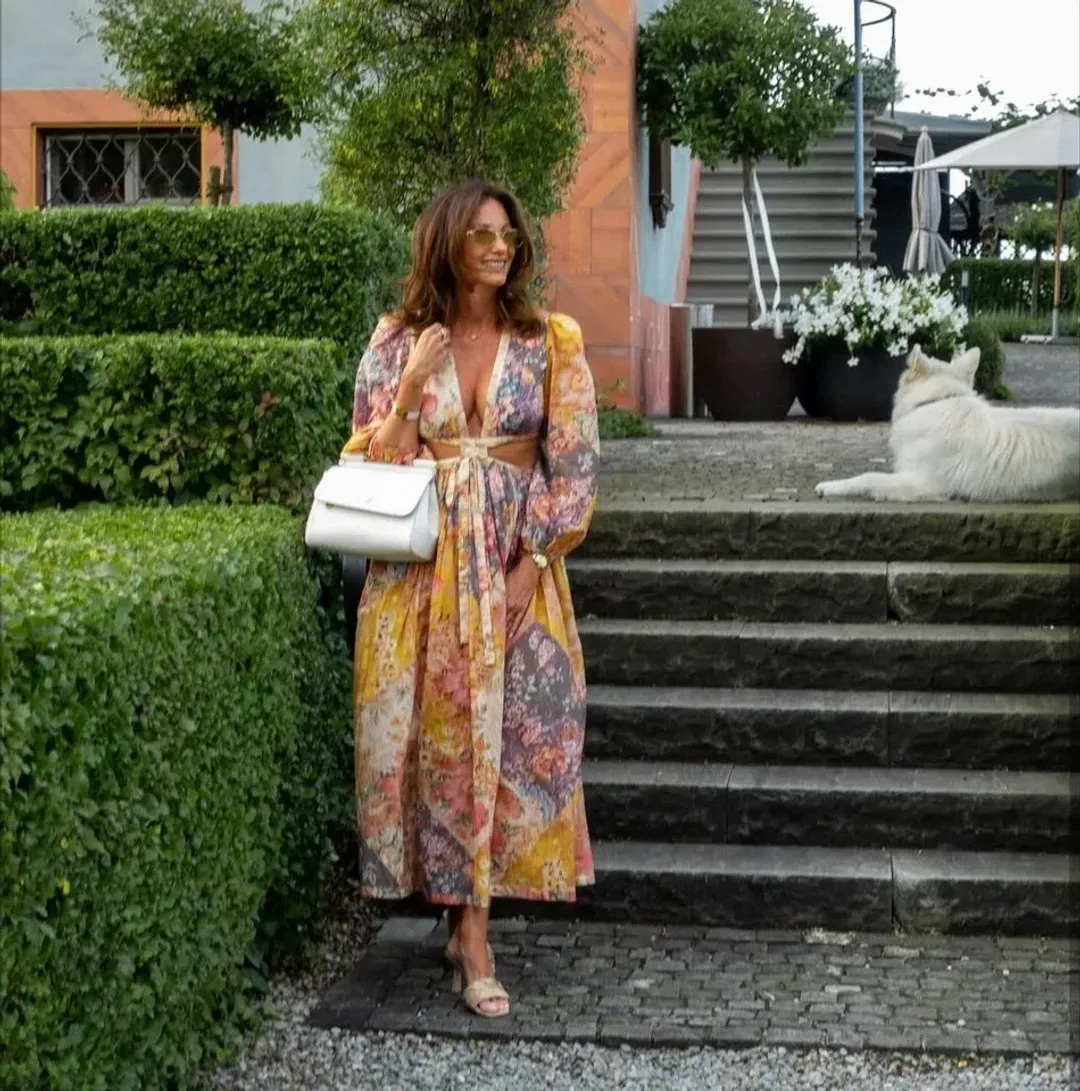 Zimmermann Pattie Patchwork Cutout Long Dress Size 0 / AU 8 for rent on The Volte - main image