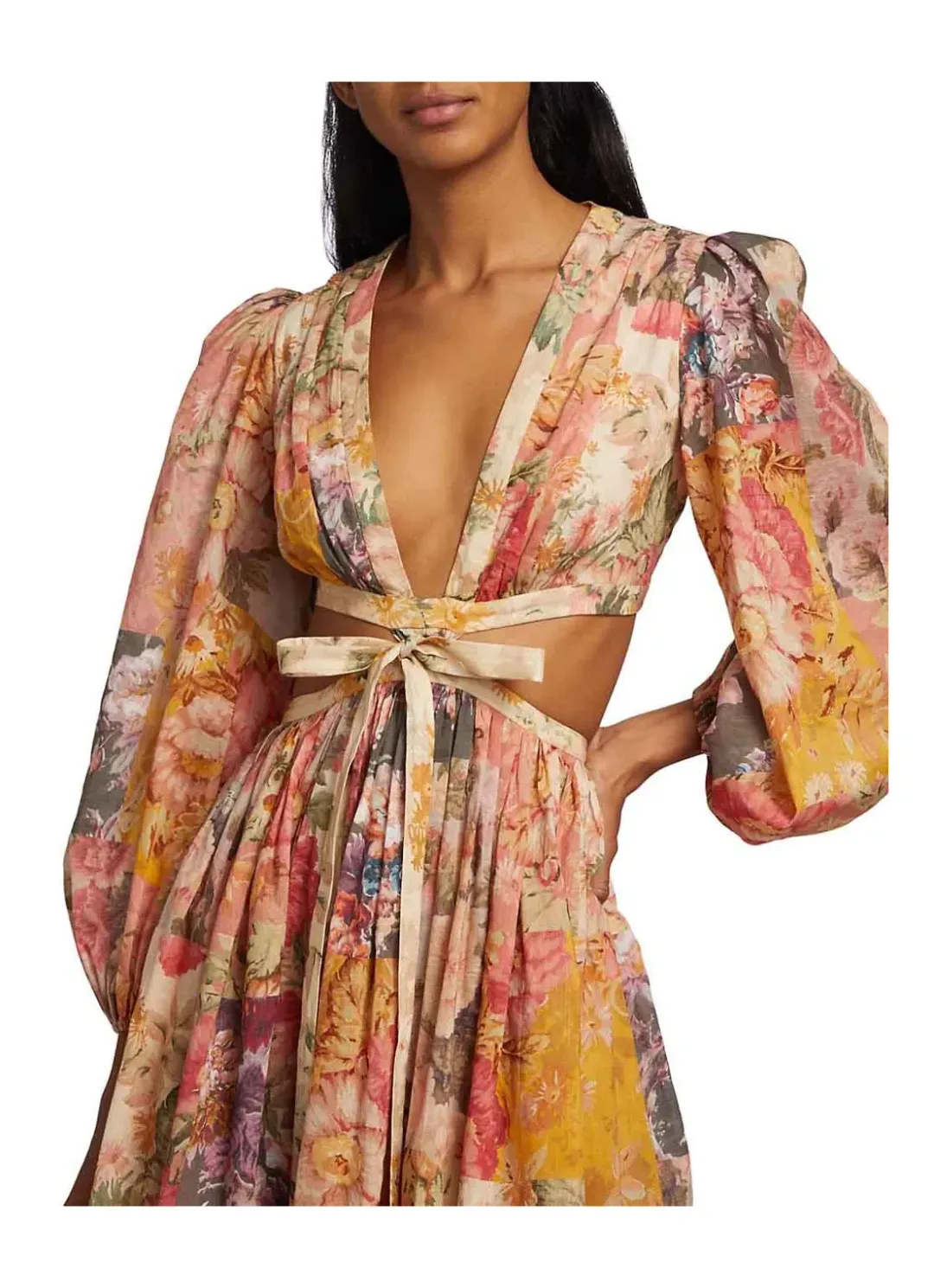 Zimmermann Pattie Patchwork Cutout Long Dress Size 0 / AU 8 for rent on The Volte - main image