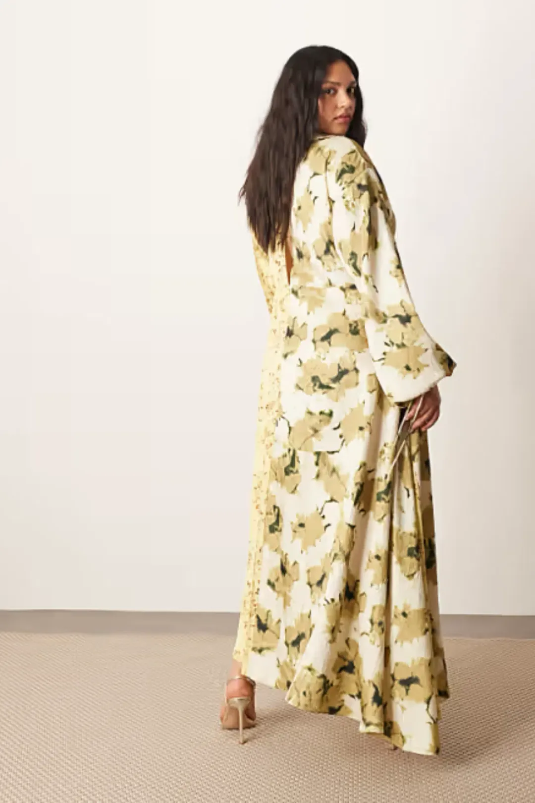 Arrange Crinkle Satin Long Sleeve midi dress SIZE uk 20  for rent on The Volte - main image