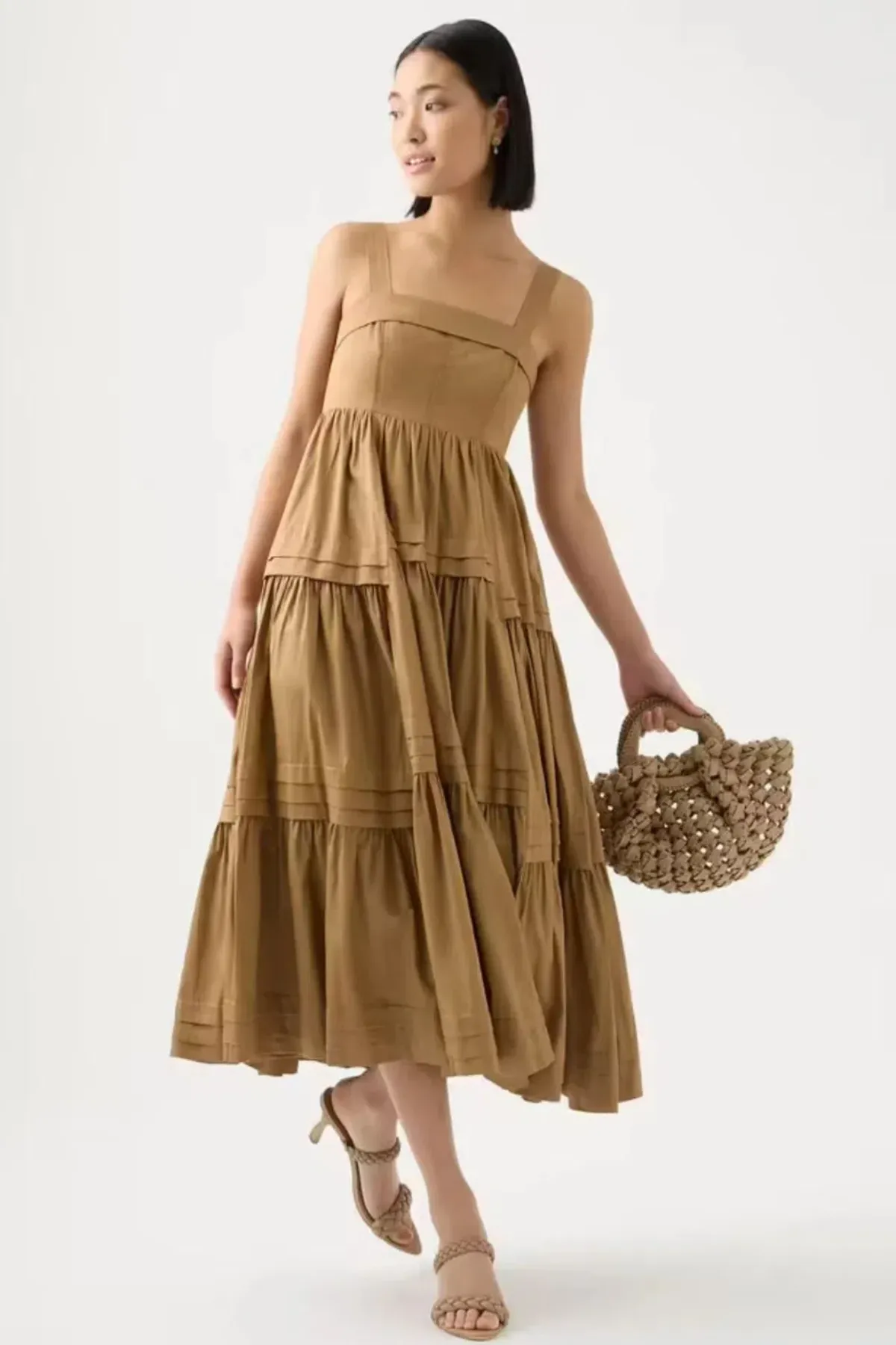 Aje Sophie tiered dress in natural SIZE 16  for rent on The Volte - main image