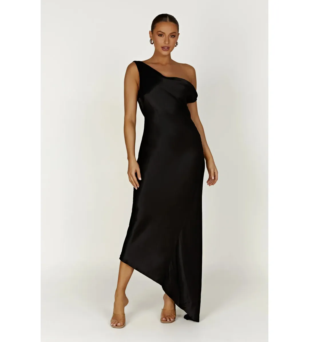 Meshki Yvette Slip Maxi Dress with Asymmetrical Hem Black Size S AU 8 for rent on The Volte - main image