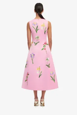 Leo Lin Cleo Embellished Sleeveless Midi Dress in Wild Flower in Flamingo Pink Size 12 for rent on The Volte - image 3