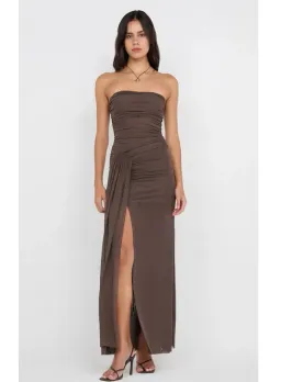 Bec & Bridge Ida Strapless Maxi Gown in Chocolate Brown Size AU 14 for rent on The Volte - image 1