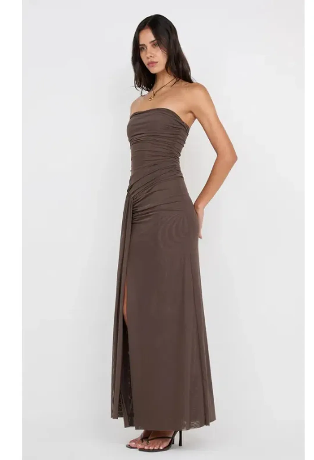 Bec & Bridge Ida Strapless Maxi Gown in Chocolate Brown Size AU 14 for rent on The Volte - main image
