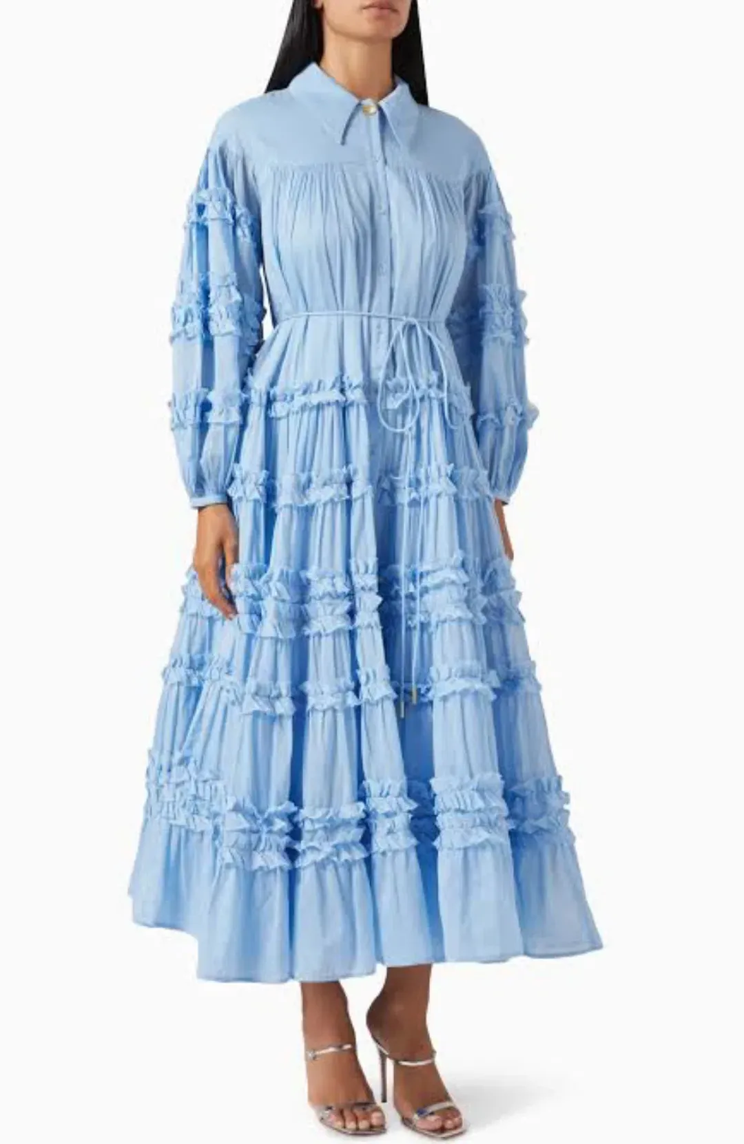 AJE PASTICHE TIERED MAXI DRESS IN POWDER BLUE WITH BELT SIZE 4au for rent on The Volte - main image