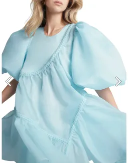  Aje Riviera Asymmetric Braided Puff Sleeve Smock Dress Blue Size 12 for rent on The Volte - image 2