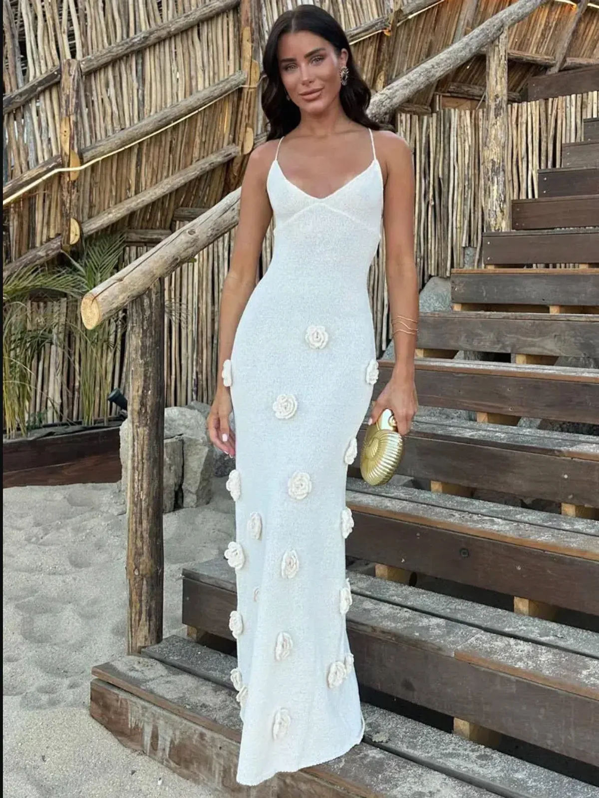 Meshki Suki Knit Maxi Dress With Flowers Nude Size Small / AU 8 for rent on The Volte - main image