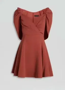 Scanlan Theodore Cape Sleeve Mini Dress in colour Sepia, Size 10. for rent on The Volte - image 2