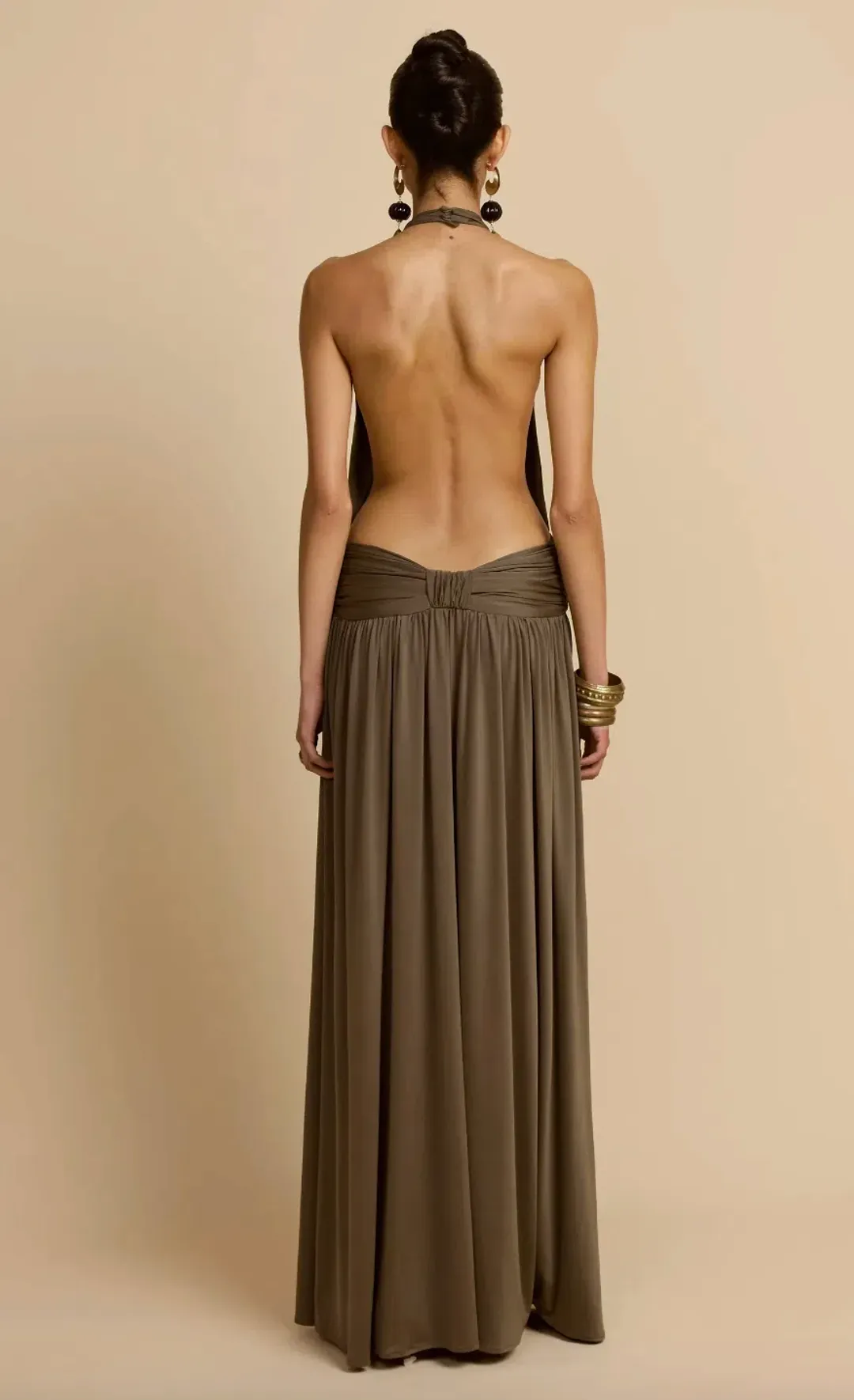 arcina ori, SANTINA DRESS KHAKI, maxi, size 8  for rent on The Volte - main image