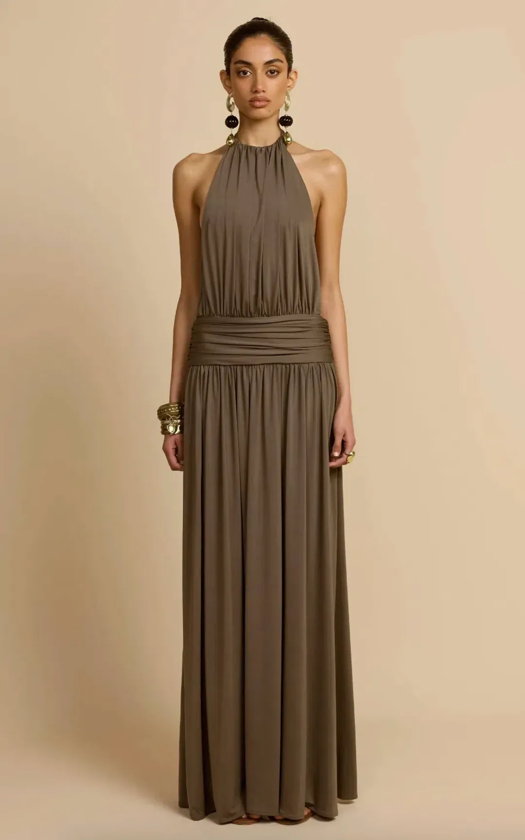 arcina ori, SANTINA DRESS KHAKI, maxi, size 8  for rent on The Volte - main image
