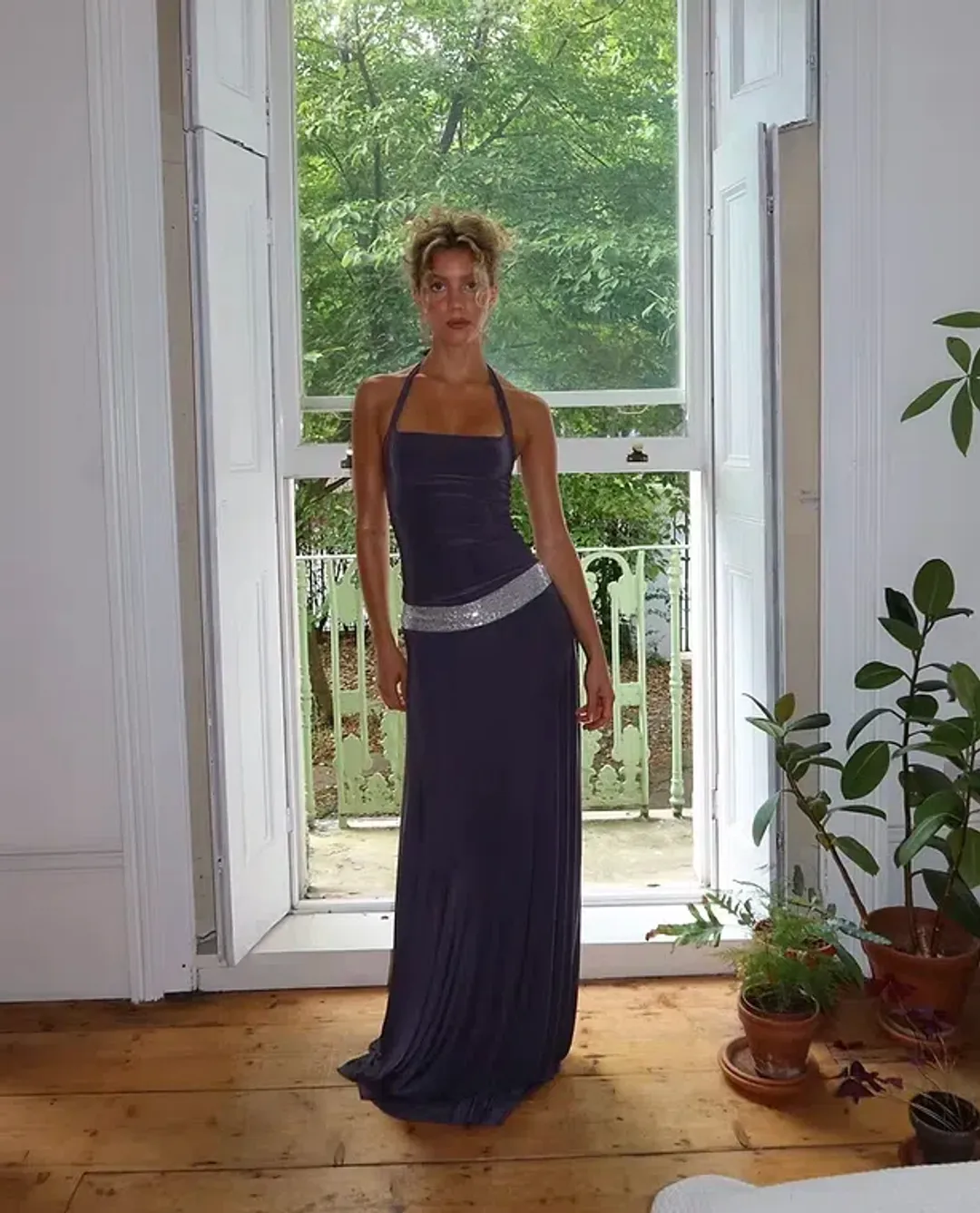 Sylavie Swimwear, Toscana Maxi Dress, Charcoal Grey, size 8  for rent on The Volte - main image