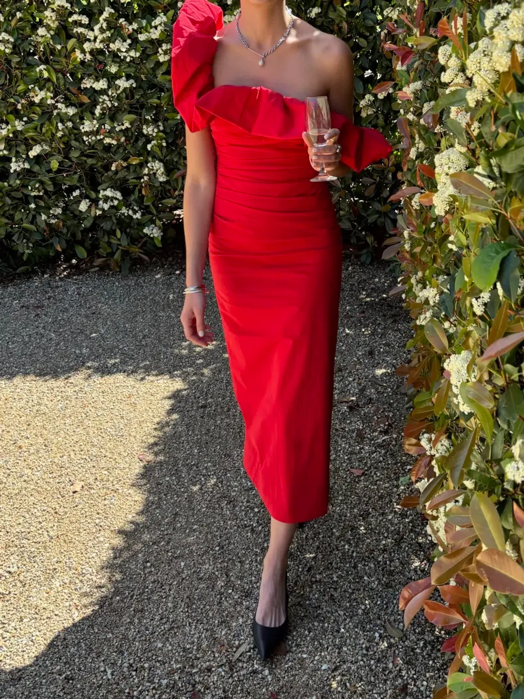 Shona Joy - Campbell Ruffle Draped Maxi Dress - Goji for rent on The Volte - main image