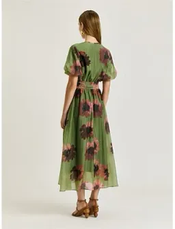 Veronika Maine WATER POPPY BELTED MIDI DRESS Green Size 8 for rent on The Volte - image 4