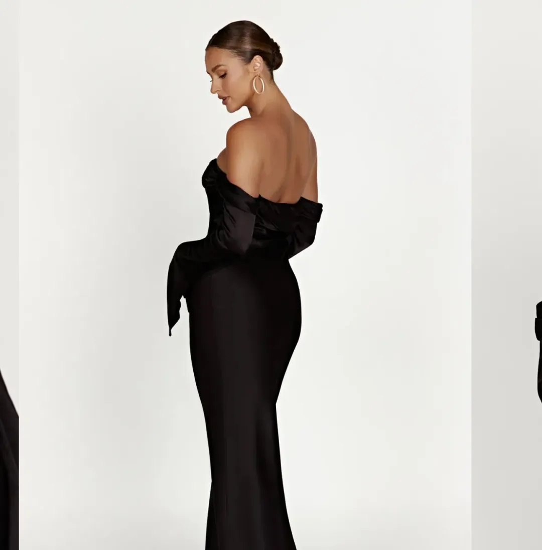 Giselle Off Shoulder Cowl Neck Maxi Dress - Black for rent on The Volte - main image